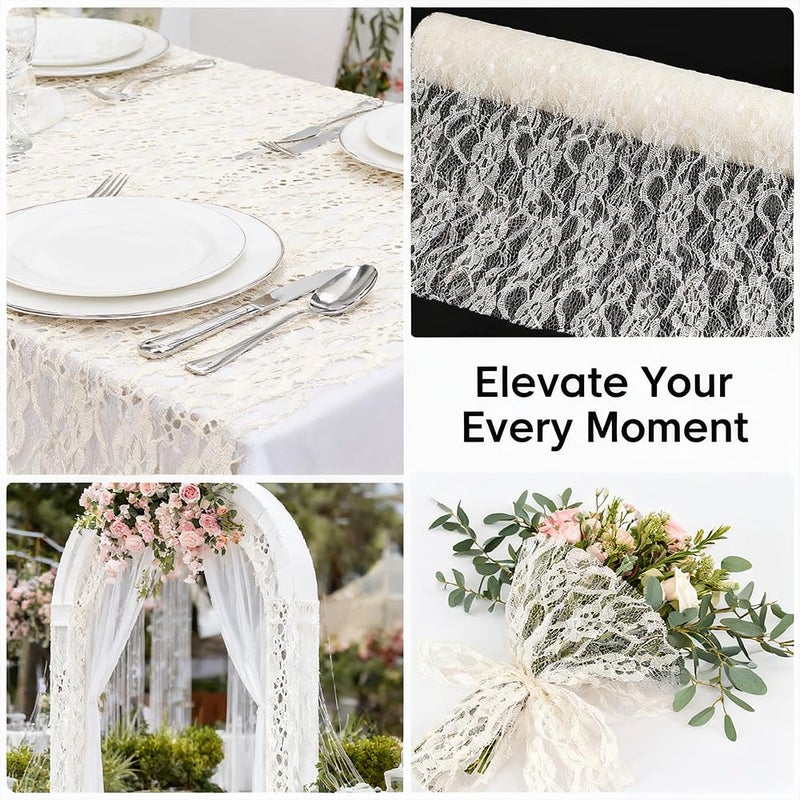 HOMYHOME lace roll 12 inch 72Ft lace Fabric for Wedding lace Table Runners White Chair sash Bow DIY Party Art Craft Decorate - Image 2